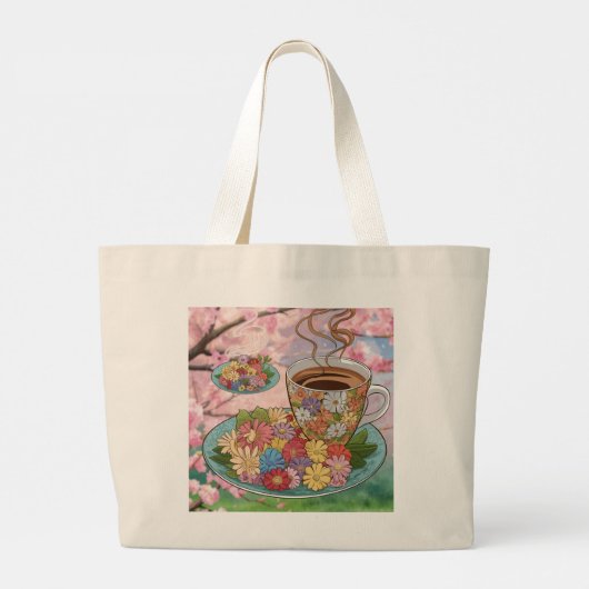 Tote Tasche-Cup und Kaffee mit Blume-Design Jumbo Stoffbeutel (Rückseite)