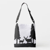 Tote Tasche in Schwarz-Weiß-Hirsch im Walddesign (Rückseite)