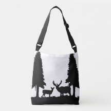 Tote Tasche in Schwarz-Weiß-Hirsch im Walddesign