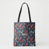 Tote Tasche mit Folk Art Design in Dunkelblau (Vorderseite)