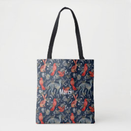 Tote Tasche mit Folk Art Design in Dunkelblau