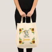 Tote Tasche mit Sonnenblume, Name Elephant (Vorderseite (Produkt))