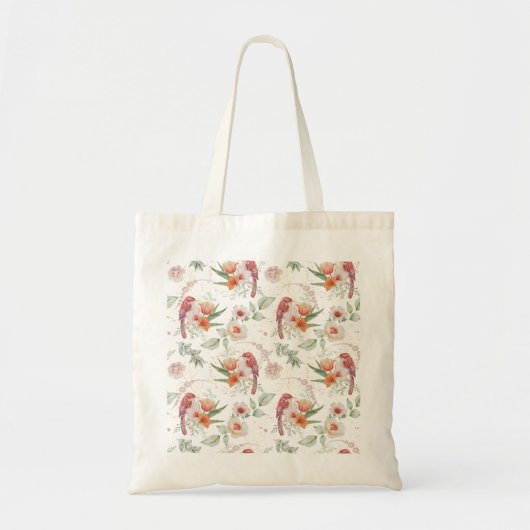 Tote Tasche mit Vögeln & Blume in Beige (Vorne)
