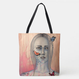 Tote Tasche mit Womans Gesicht und Schmetterlingen