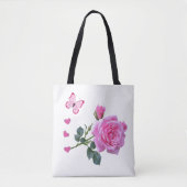 Tote Tasche Pink Rose Butterfly Kisses Hearts (Vorderseite)
