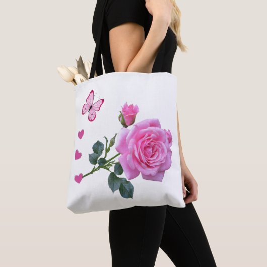 Tote Tasche Pink Rose Butterfly Kisses Hearts (Von Nahem)