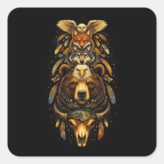 Totem Aufsteigend Quadratischer Aufkleber (Vorderseite)