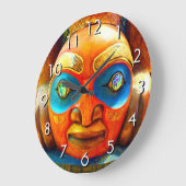 Totem aus geschnitztem Holz mit Foto kühn farbig Große Wanduhr (Winkel)