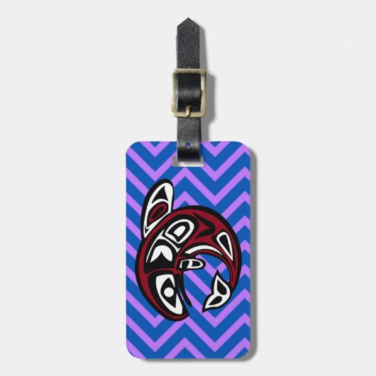 Totem der Stämme Tattoo Nordwestküste Alaskan Orca Gepäckanhänger (Vorderseite vertikal)