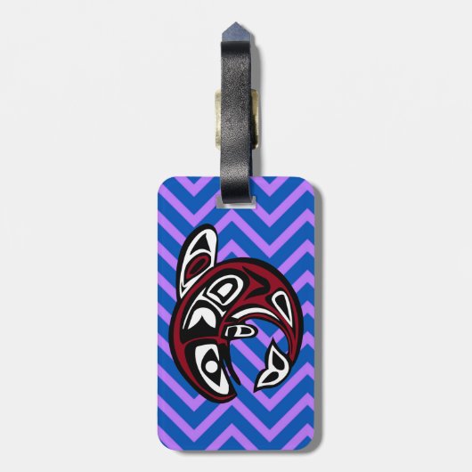 Totem der Stämme Tattoo Nordwestküste Alaskan Orca Gepäckanhänger (Rückseite vertikal)