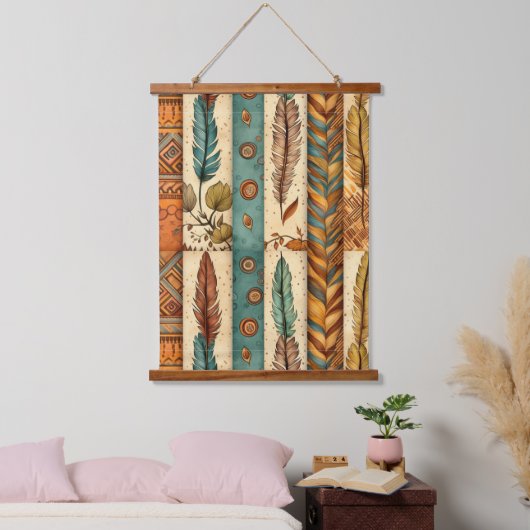 Totem des indischen Feather Wandteppich Mit Holzrahmen (Schlafzimmer)