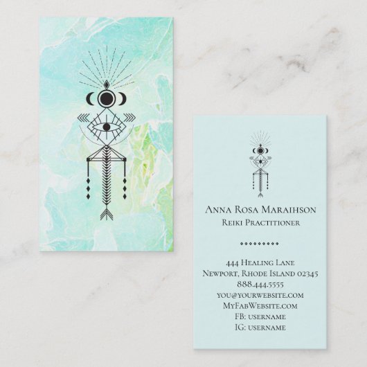 *~* Totem Eye Moon Floral Astrologie Yoga Reiki Visitenkarte (Vorne/Hinten)