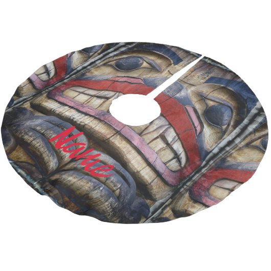 Totem Pole Face Thunder_Cove Polyester Weihnachtsbaumdecke (Schrägansicht)