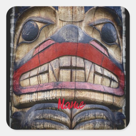 Totem Pole Face Thunder_Cove Quadratischer Aufkleber (Vorderseite)