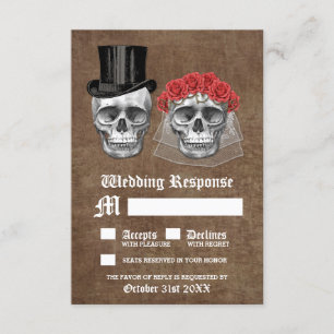 Totenfest-Schädel-Paar-Hochzeits-RSVP-Karten RSVP Karte