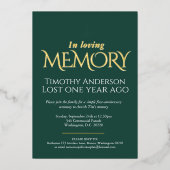 Totenjubiläum weißes Taube grünes weißes Foto Folieneinladung (Vorderseite)