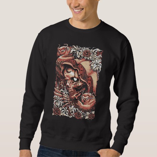 Totenkönig Skelett Mit Eule Sweatshirt (Vorderseite)