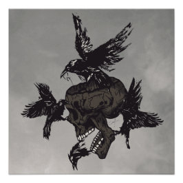 Totenkopf an Krähen Poster