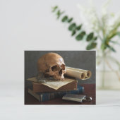 Totenkopf auf Büchern Postkarte (Stehend Vorderseite)