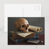 Totenkopf auf Büchern Postkarte (Vorne/Hinten)