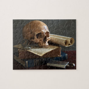 Totenkopf auf Büchern Rätsel Puzzle