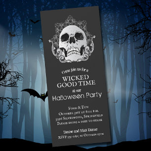 Totenkopf auf schwarzem Halloween Einladung