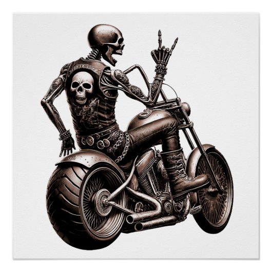 Totenkopf Biker mit Handgruss Poster (Vorderseite)