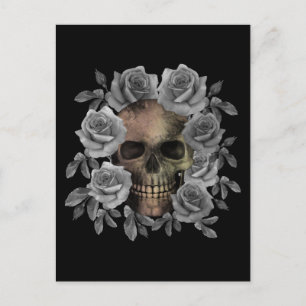 TOTENKOPF BLUMEN BOUQUET SCHWARZ UND WEISS POSTKARTE