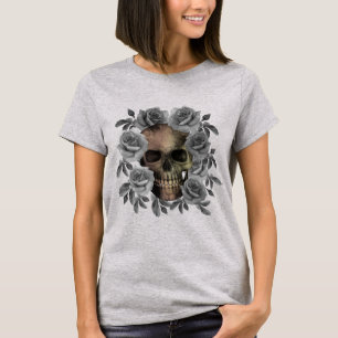 TOTENKOPF BLUMEN BOUQUET SCHWARZ WEISS T-Shirt