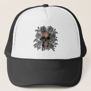 TOTENKOPF BLUMEN BOUQUET SCHWARZ WEISS TRUCKERKAPPE