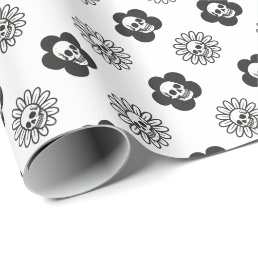 Totenkopf Blumen Geschenkpapier (Rolleneckpunkt)