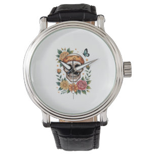 Totenkopf-Blumen-Halloween-Gruselig Armbanduhr