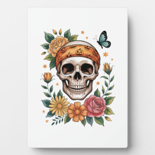 Totenkopf-Blumen-Halloween-Gruselig Fotoplatte