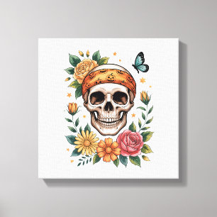 Totenkopf-Blumen-Halloween-Gruselig Leinwanddruck