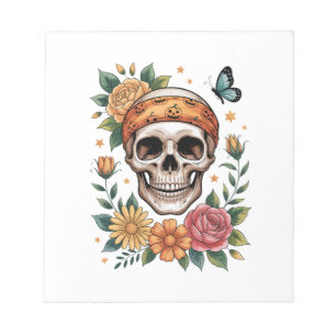 Totenkopf-Blumen-Halloween-Spooky Notizblock