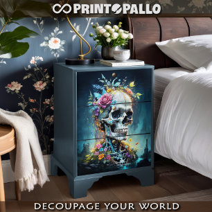 Totenkopf-Blumenkönig in gotischer Landschaft Seidenpapier