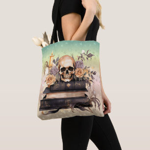 Totenkopf-Bücher Gold- und Graue Rosen Halloween Tasche