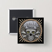 Totenkopf-Chef-Viereck-Spinne Button (Vorne & Hinten)