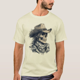 Totenkopf-Cowboyhut-Skizzenkunst T-Shirt