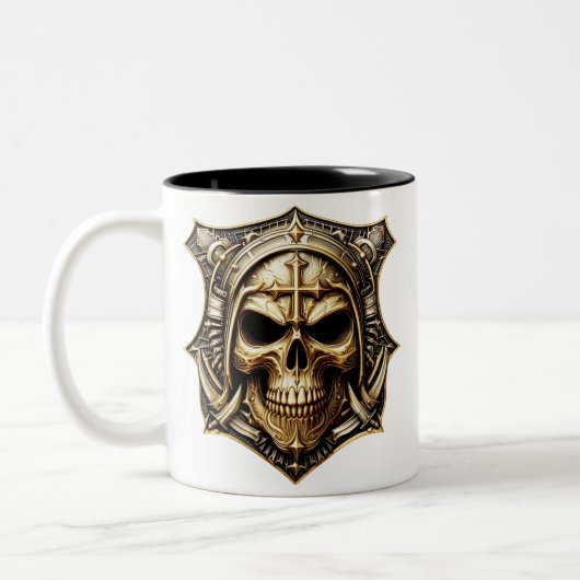 Totenkopf Deathmetal Metaldesign Zweifarbige Tasse (Links)