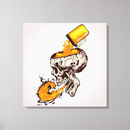 Totenkopf, der Bier und Schaum wegwirft Leinwanddruck
