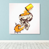 Totenkopf, der Bier und Schaum wegwirft Leinwanddruck (Insitu (Holzboden))