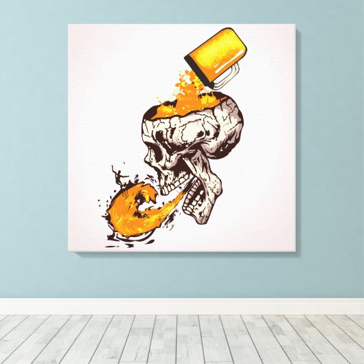 Totenkopf, der Bier und Schaum wegwirft Leinwanddruck (Insitu (Holzboden))