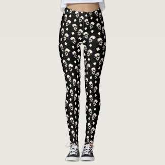 Totenkopf Diamantmuster Schwarz Halloween Leggings
