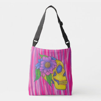 Totenkopf-Druck-Schultertasche oder Tote Bag Pink  Tragetaschen Mit Langen Trägern