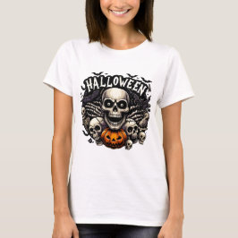 Totenkopf & Fledermäuse Halloween-Rahmen Kürbis T-Shirt
