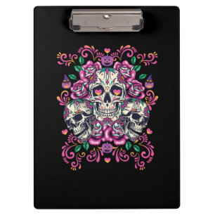 Totenkopf floral, Skelett Wasserfarbe rosa, Hallow Klemmbrett
