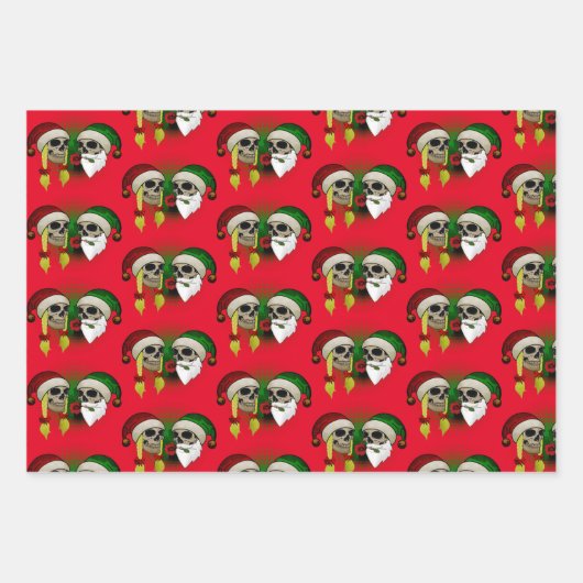 Totenkopf Frau Mann Weihnachten Rose Mütze Bart Geschenkpapier Set (Vorderseite 3)