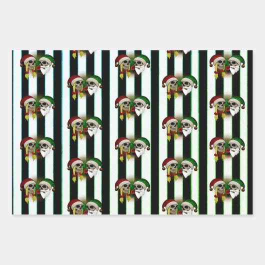 Totenkopf Frau Mann Weihnachten Rose Mütze Bart Geschenkpapier Set (Vorderseite 2)