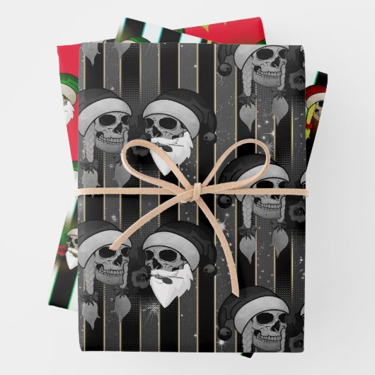 Totenkopf Frau Mann Weihnachten Rose Mütze Bart Geschenkpapier Set (Beispiel)